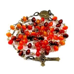 St Benedict Handmade 5 Decade Rosary, Brass Wire, Lucite Vintage Beads